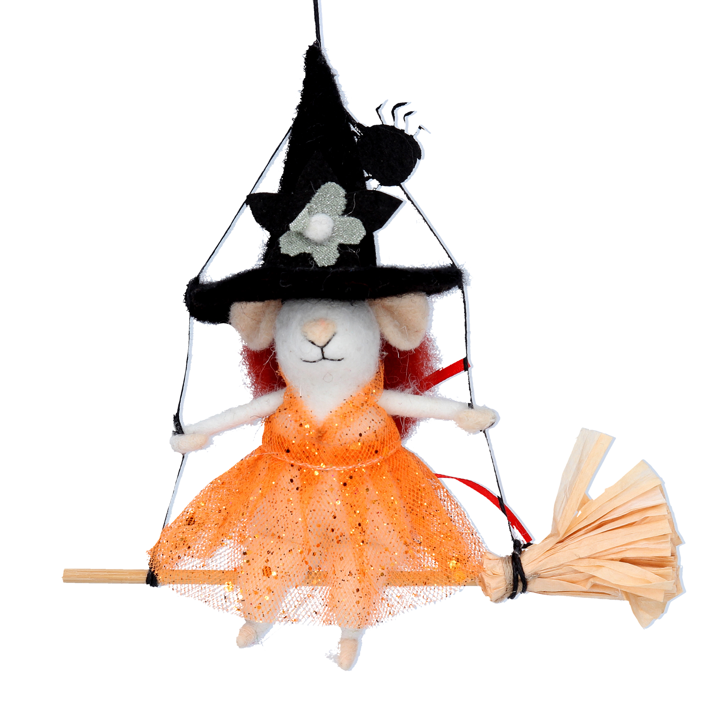 Gisela Graham Gisela Graham Wool Mix Halloween Mouse Witch on Broomstick Hanging Decoration 5030026902410 